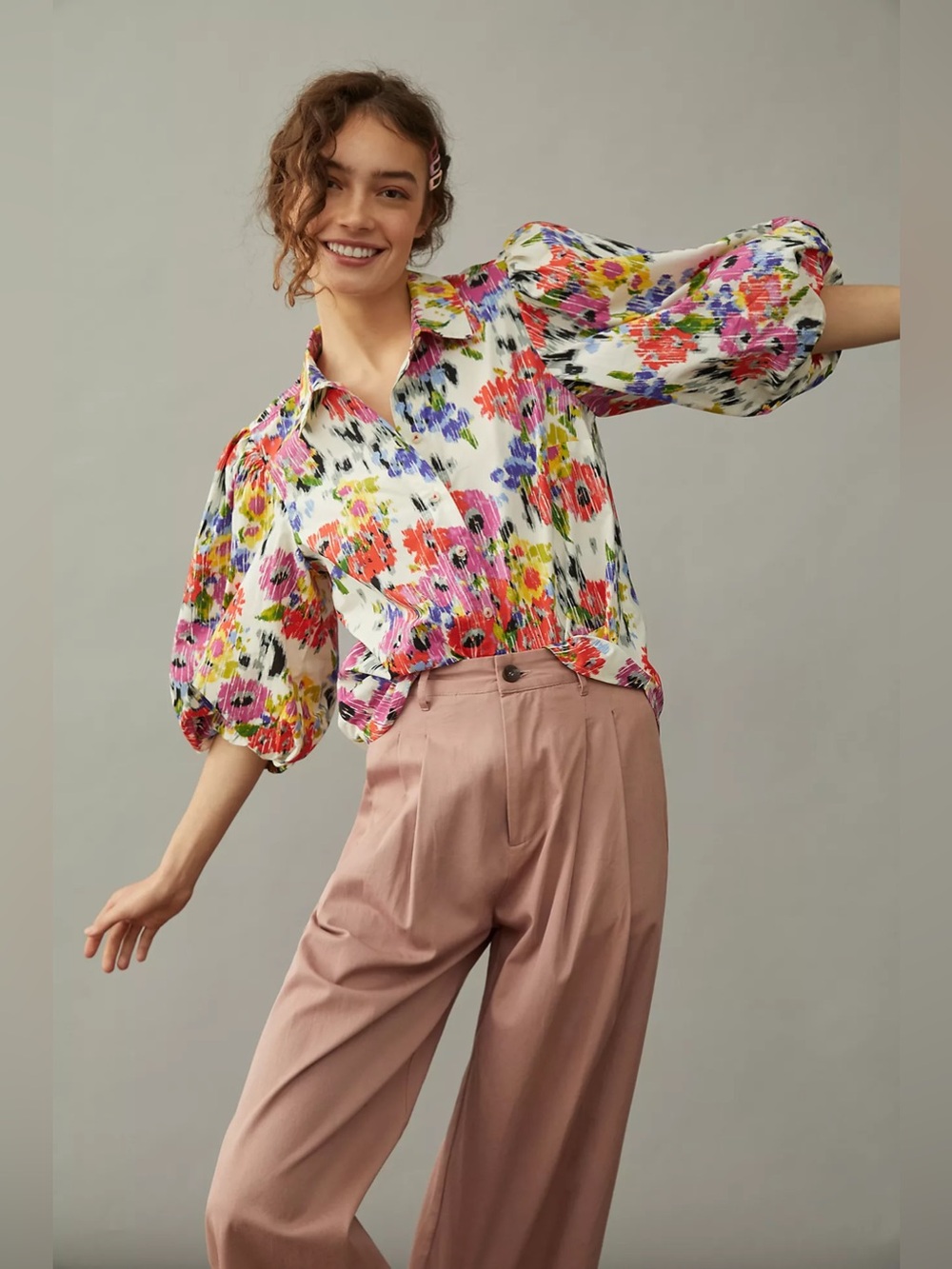 Anthropologie Maeve Rachel Floral Puff Sleeve Button Down XS